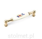 Uchwyt meblowy porcelanowy UP-21, stare złoto, porcelana niebieski kwiat z różowym, 96mm