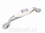 Uchwyt meblowy porcelanowy UP-19, stare srebro, porcelana niebieski kwiatek z rożowym, 96mm