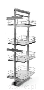 Kosz Cargo MIDI, 500mm, 4 półki, P22 efekt chromu, H-1210-1410mm, pełne dno, powłoka antyposlizgowa