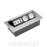 Gniazdo Przedłużacz biurkowy wpuszczany, 2 gniazda, 2 Audio (in/out), 1 USB, 1 DSL, Srebrny