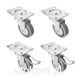 Zestaw jezdny fi 60, gumowane, łożysko kulkowe, 2 x z hamulcem + 2 x bez