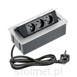 Gniazdo Przedłużacz SOFT biurkowy wpuszczany prostokątny 3 gniazda z bolcem, aluminium