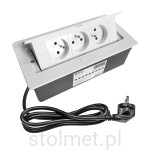 Gniazdo Przedłużacz SOFT biurkowy wpuszczany prostokątny 3 gniazda z bolcem, biały 