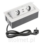 Gniazdo Przedłużacz SOFT biurkowy wpuszczany prostokątny 2 gniazda z bolcem + 2 x USB 2,1A, 1,5m, biały