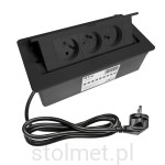 Gniazdo Przedłużacz SOFT biurkowy wpuszczany prostokątny 3 gniazda z bolcem, czarny