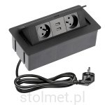 Gniazdo Przedłużacz SOFT biurkowy wpuszczany prostokątny 2 gniazda z bolcem + 2 x USB 2,1A, 1,5m, czarny