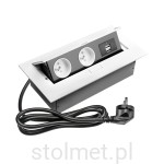 Gniazdo Przedłużacz SOFT biurkowy wpuszczany prostokątny 2 gniazda z bolcem + 2 x USB 2,1A, 1,5m, Biały