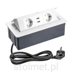 Gniazdo Przedłużacz SOFT biurkowy wpuszczany prostokątny 2 gniazda schuko + 2 x USB, 1,5m, biały