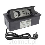 Gniazdo Przedłużacz SOFT biurkowy wpuszczany prostokątny 2 gniazda schuko + 2 x USB, 1,5m, czarny