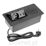 Gniazdo Przedłużacz biurkowy wpuszczany 1 gniazdo + ładowarka indukcyjna + 2 x USB, Czarny