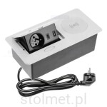 Gniazdo Przedłużacz biurkowy wpuszczany 1 gniazdo + ładowarka indukcyjna + 2 x USB, Srebrny