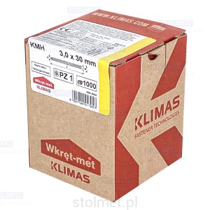 Wkręty hartowane konfirmaty do drewna, fi 3x30 mm, 1000 szt. WKRĘT-MET