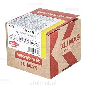 Wkręty hartowane konfirmaty do drewna, fi 4x60 mm, 250 szt. WKRĘT-MET