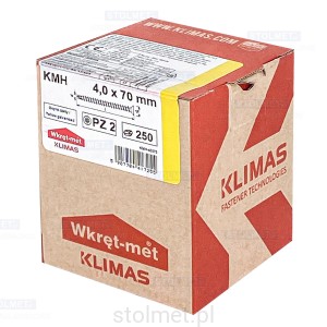 Wkręty hartowane konfirmaty do drewna, fi 4x70 mm, 250 szt. WKRĘT-MET