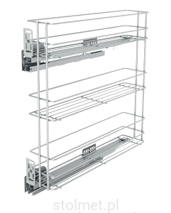 Kosz Cargo boczny lewy, regulacja 3D, 200 mm, 3 półki, Cichy domyk, Chrom