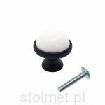 Gałka meblowa 1104, czarny mat + porcelana biały mleczny