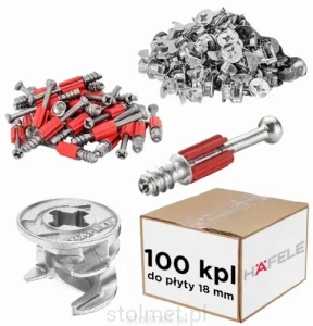 Złącze mimośrodowe, mimośród MINIFIX + trzpień do płyty 18mm – 100 szt