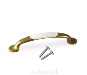 Uchwyt meblowy ANSA, stare złoto +kość słoniowa, porcelana, 128mm 