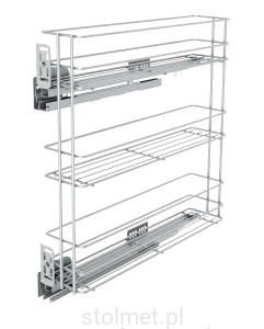 Kosz Cargo boczny lewy, regulacja 3D, 150 mm, 3 półki, Cichy domyk, Chrom