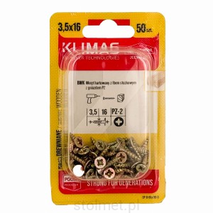 Wkręty hartowane konfirmaty do drewna, fi 3.5x16 mm, blister 50 szt. WKRĘT-MET