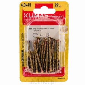 Wkręty hartowane konfirmaty do drewna, fi 4.0x45mm, blister 22 szt. WKRĘT-MET