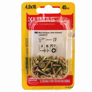 Wkręty hartowane konfirmaty do drewna, fi 4.0x16 mm, blister 45 szt. WKRĘT-MET