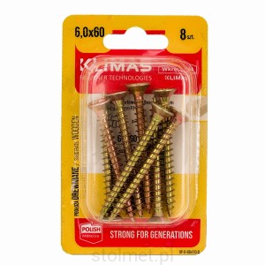 Wkręty hartowane konfirmaty do drewna, fi 6.0x60mm, blister 8 szt. WKRĘT-MET