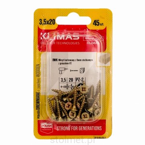 Wkręty hartowane konfirmaty do drewna, fi 3.5x20 mm, blister 45 szt. WKRĘT-MET