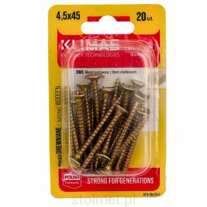 Wkręty hartowane konfirmaty do drewna, fi 4.5x45 mm, blister 20 szt. WKRĘT-MET