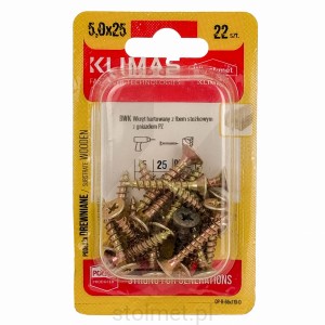 Wkręty hartowane konfirmaty do drewna, fi 5.0x25 mm, blister 22 szt. WKRĘT-MET