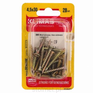 Wkręty hartowane konfirmaty do drewna, fi 4.5x30 mm, blister 28 szt. WKRĘT-MET
