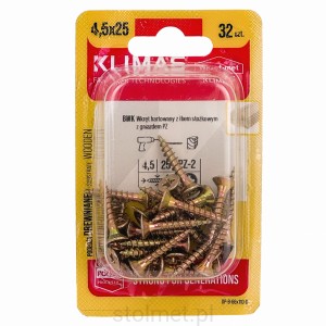 Wkręty hartowane konfirmaty do drewna, fi 4.5x25 mm, blister 32 szt. WKRĘT-MET