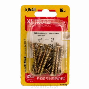 Wkręty hartowane konfirmaty do drewna, fi 5.0x40 mm, blister 16 szt. WKRĘT-MET