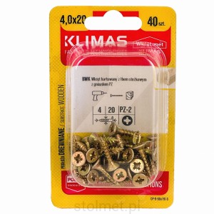 Wkręty hartowane konfirmaty do drewna, fi 4.0x20 mm, blister 40 szt. WKRĘT-MET
