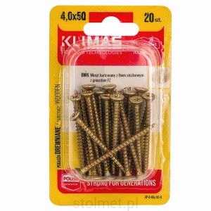 Wkręty hartowane konfirmaty do drewna, fi 4.0x50 mm, blister 20 szt. WKRĘT-MET