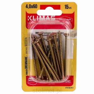 Wkręty hartowane konfirmaty do drewna, fi 4.0x60 mm, blister 15 szt. WKRĘT-MET