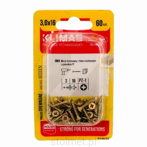 Wkręty hartowane konfirmaty do drewna, fi 3.0x16 mm, blister 60 szt. WKRĘT-MET