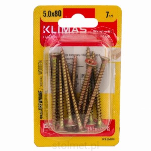 Wkręty hartowane konfirmaty do drewna, fi 5.0x80 mm, blister 7 szt. WKRĘT-MET