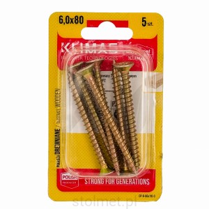 Wkręty hartowane konfirmaty do drewna, fi 6.0x80 mm, blister 5 szt. WKRĘT-MET