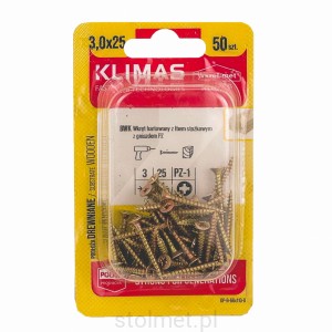 Wkręty hartowane konfirmaty do drewna, fi 3.0x25mm, blister 50 szt. WKRĘT-MET