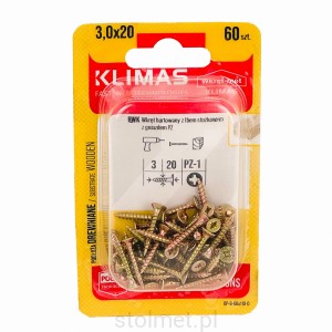 Wkręty hartowane konfirmaty do drewna, fi 3.0x20 mm, blister 60 szt. WKRĘT-MET