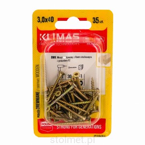 Wkręty hartowane konfirmaty do drewna, fi 3.0x40mm, blister 35 szt. WKRĘT-MET