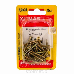 Wkręty hartowane konfirmaty do drewna, fi 3.0x30 mm, blister 45 szt. WKRĘT-MET