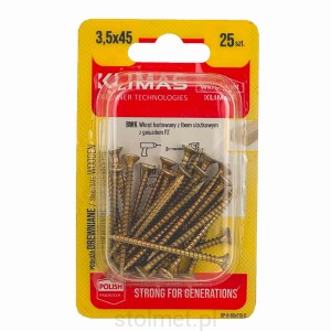 Wkręty hartowane konfirmaty do drewna, fi 3.5x45 mm, blister 25 szt. WKRĘT-MET