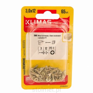 Wkręty hartowane konfirmaty do drewna, fi 3.0x12 mm, blister 65 szt. WKRĘT-MET