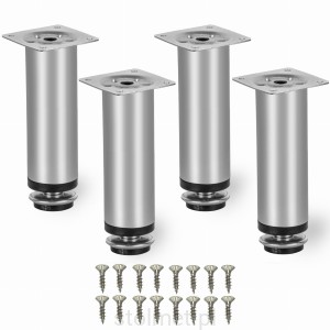 Nóżka meblowa BD-10 z regulacją, Aluminium mat, 100 mm + 10 mm. 4 SZT + Wkręty