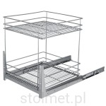 Kosz Cargo 500 mm, 2 półki, Pełny wysuw, Samodociąg, P22 Srebrny