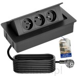 Przedłużacz ELEKTRIMA KWADRO biurkowy wpuszczany prostokątny 3 gniazda z bolcem, czarny