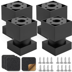 Nóżka nóżka stopka meblowa 45x45, H-60mm, regulacja, Czarny mat + FILC, 4 sztuki GRUBE TWORZYWO