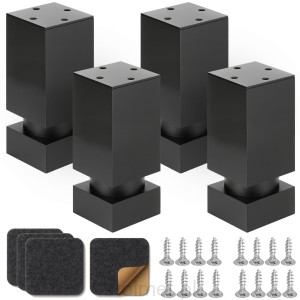 Nóżka nóżka stopka meblowa 45x45, H-100mm, regulacja, Czarny mat + FILC, 4 sztuki GRUBE TWORZYWO